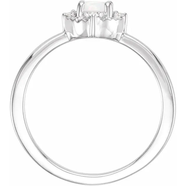 14K White Gold Lab-Grown White Opal & .04 CTW Natural Diamond Halo-Style Ring
