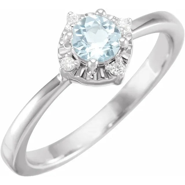 Sterling Silver Natural Sky Blue Topaz & .04 CTW Natural Diamond Halo-Style Ring