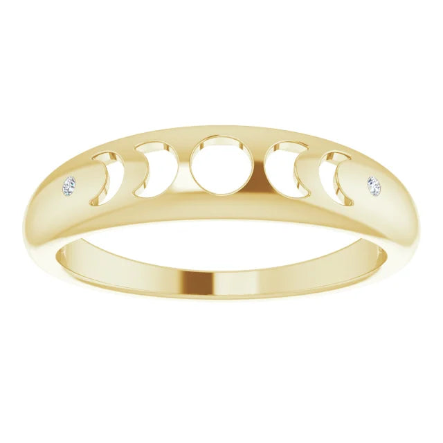 14K Yellow Gold .015 CTW Diamond Moon Phase Ring