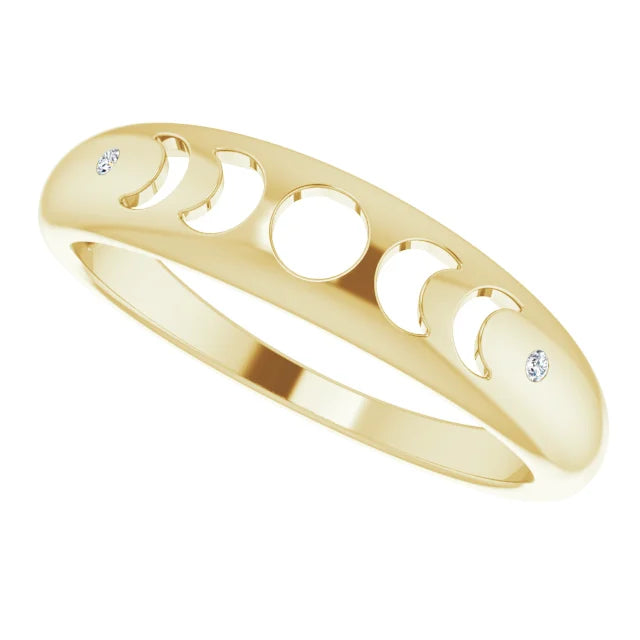 14K Yellow Gold .015 CTW Diamond Moon Phase Ring