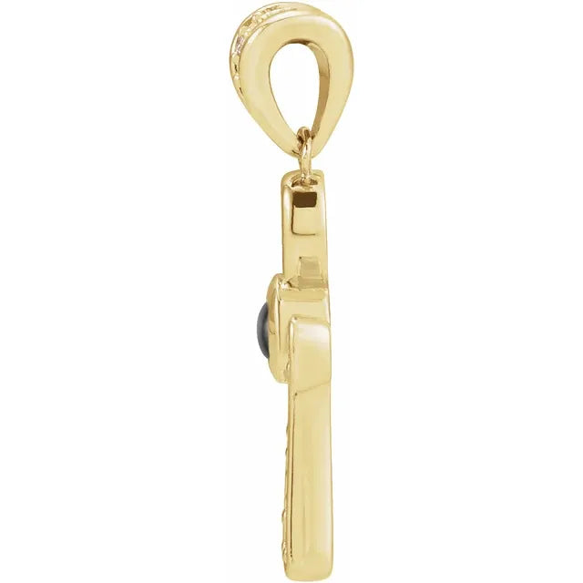 14K Yellow Gold Natural Black Onyx & .04 CTW Natural Diamond Ankh Cross Pendant