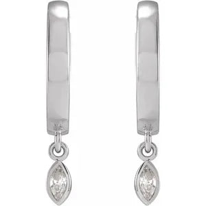 14K White Gold 1/8 CTW Natural Diamond Hinged Hoop Earrings