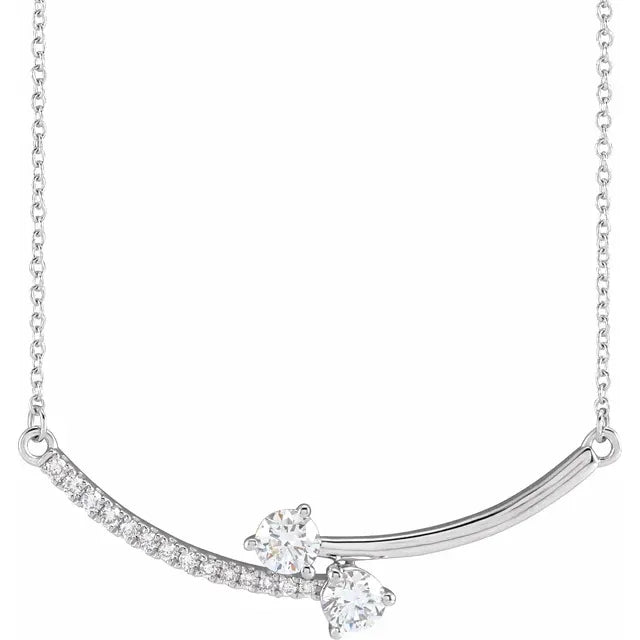 14K White Gold 5/8 CTW Lab-Grown Diamond Two-Stone 18" Necklace