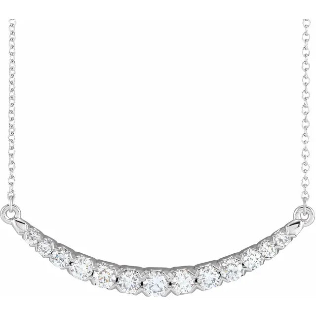 14K White Gold 3/4 CTW Lab-Grown Diamond French-Set Bar 18" Necklace