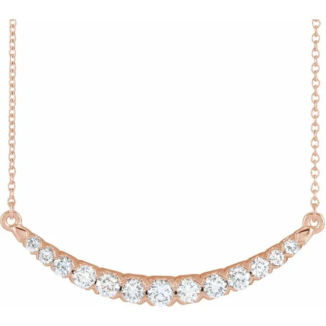 14K Rose Gold 3/4 CTW Lab-Grown Diamond French-Set Bar 18" Necklace