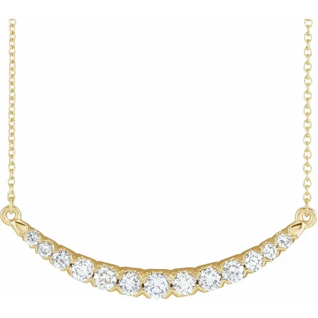 14K Yellow Gold 3/4 CTW Lab-Grown Diamond French-Set Bar 18" Necklace