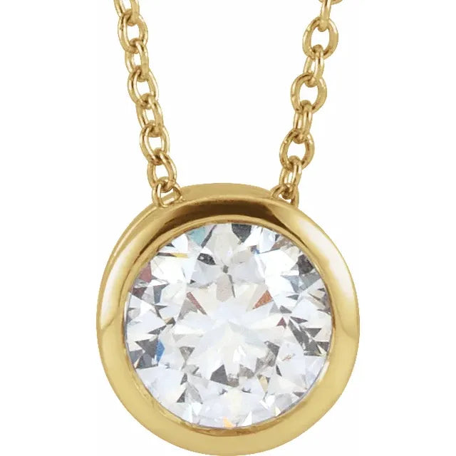 14K Yellow Gold 1/2 CT Lab-Grown Diamond Solitaire 16-18" Necklace