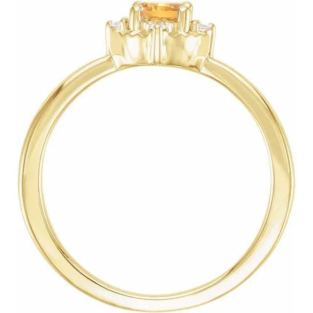 14K Yellow Gold Natural Citrine & .04 CTW Natural Diamond Halo-Style Ring