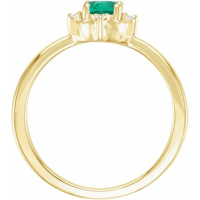 14K Yellow Gold Lab-Grown Emerald & .04 CTW Natural Diamond Halo-Style Ring