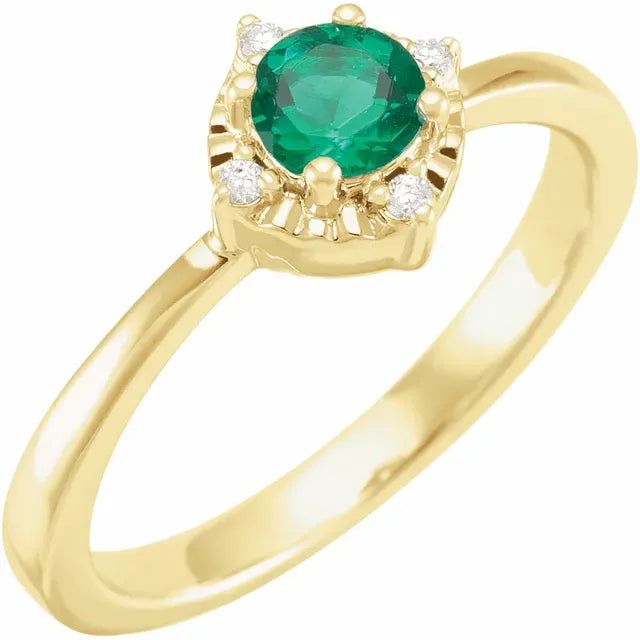 14K Yellow Gold Lab-Grown Emerald & .04 CTW Natural Diamond Halo-Style Ring
