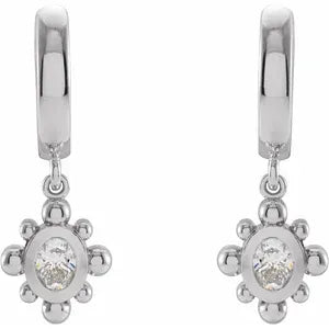 14K White Gold 1/3 CTW Natural Diamond Beaded Bezel-Set Hinged Hoop Earrings
