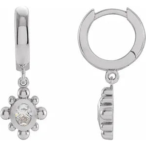 14K White Gold 1/3 CTW Natural Diamond Beaded Bezel-Set Hinged Hoop Earrings