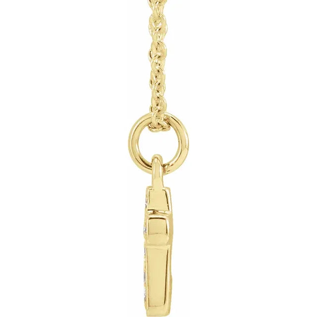 14K Yellow Gold .04 CTW Natural Diamond Youth Cross 15" Necklace