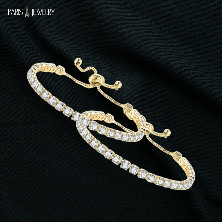 18k Yellow Gold 6 Cttw Created Cubic Zirconia CZ Round Adjustable Tennis Plated Bracelet