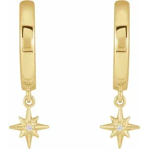 14K Yellow Gold .0075 CTW Natural Diamond Celestial Hinged Hoop Earrings