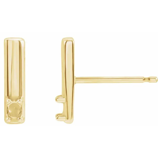 14K Yellow Gold 1-Stone Family Bar Earring Mounting