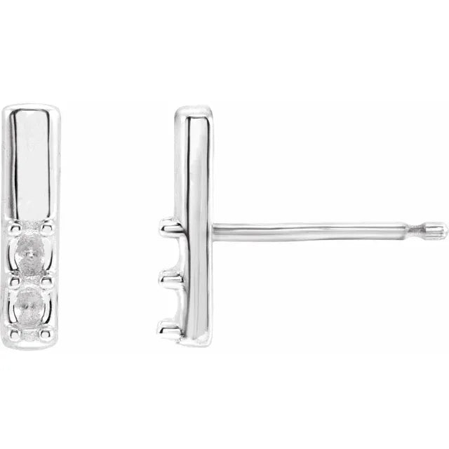 14K White Gold 2-Stone Family Bar Earring Mounting