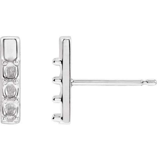 14K White Gold 3-Stone Family Bar Earring Mounting