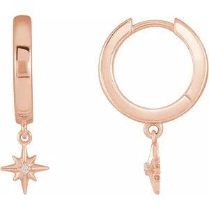 14K Rose Gold .0075 CTW Natural Diamond Celestial Hinged Hoop Earrings