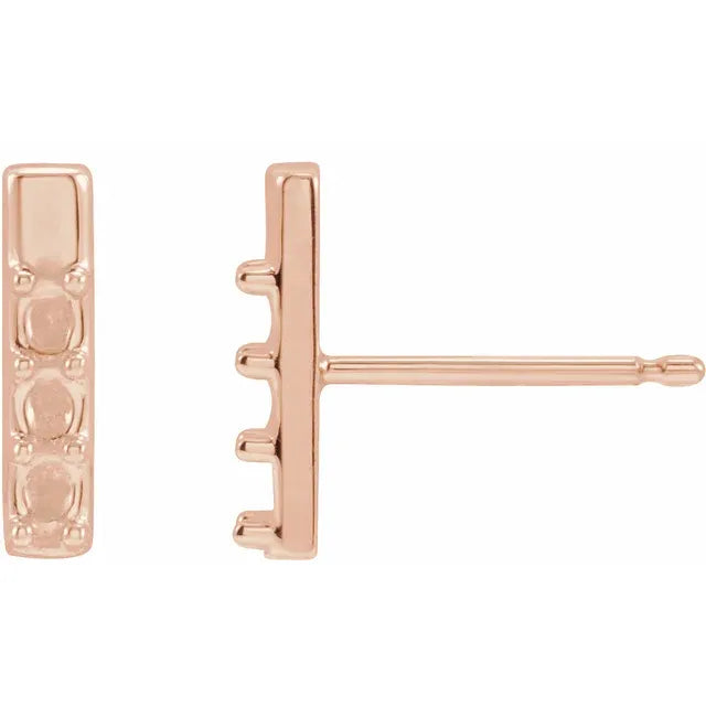 14K Rose Gold 3-Stone Family Bar Earring Mounting
