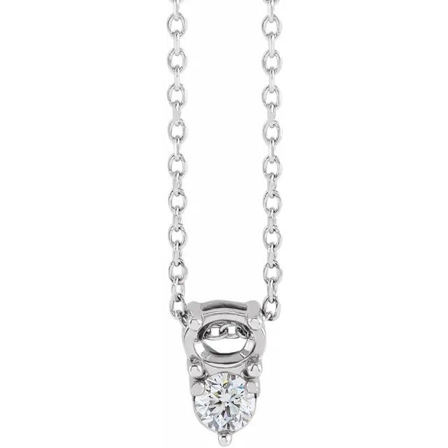 14K White Gold Oval 1/10 CTW Natural Diamond Semi-Set Two-Stone 16-18" Necklace