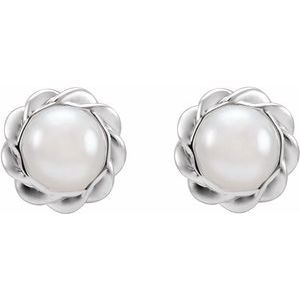14K White Gold Cultured White Freshwater Pearl Rope Earrings