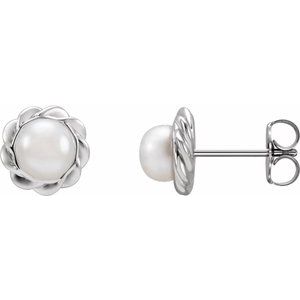 14K White Gold Cultured White Freshwater Pearl Rope Earrings