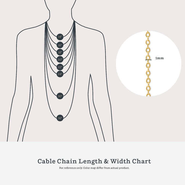 Paris Jewelry 18k Yellow Gold Cable Chain Necklace Italian 1.3mm Plated