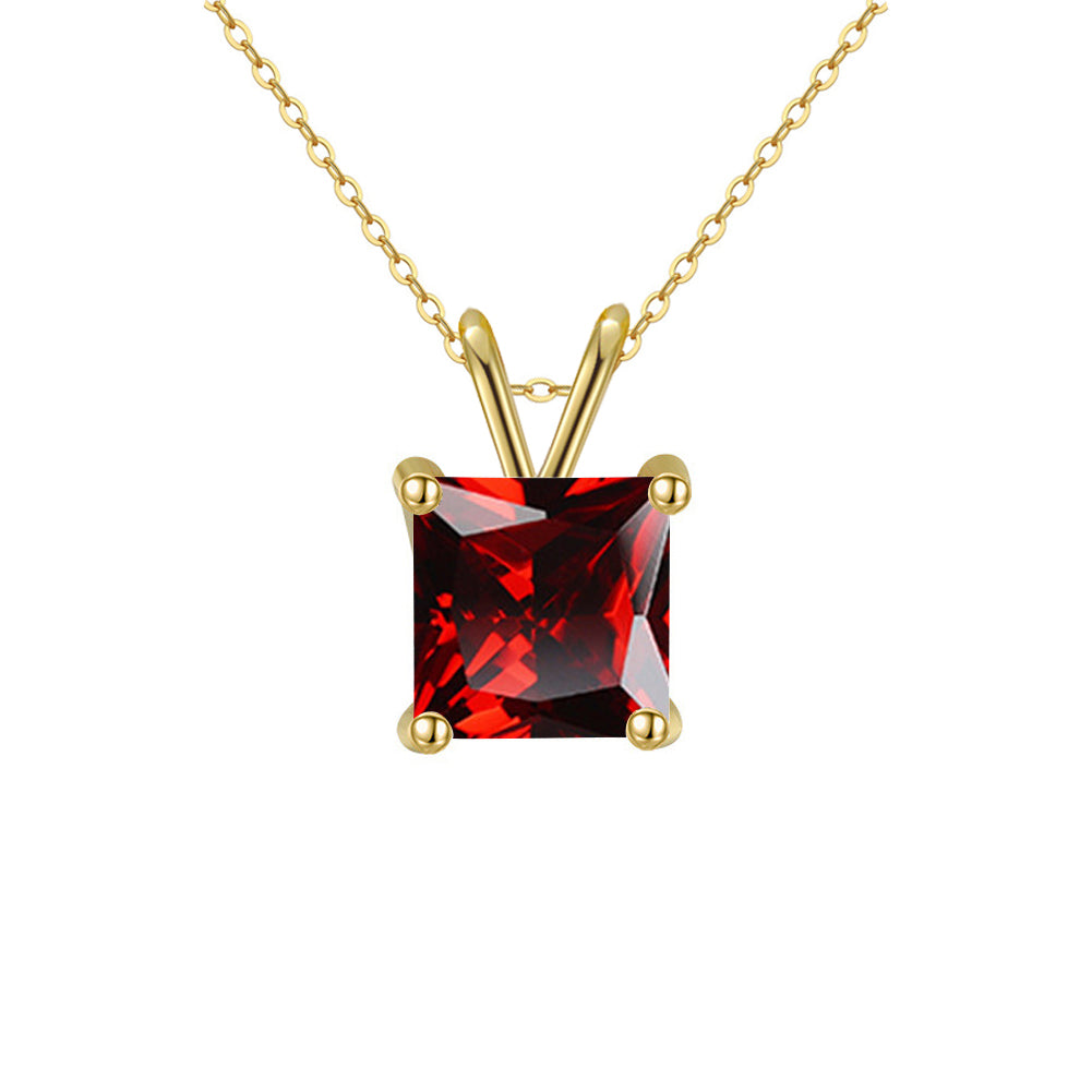 18K Yellow Gold 1/2 Carat Created Ruby Princess Stud Necklace Plated 18 inch