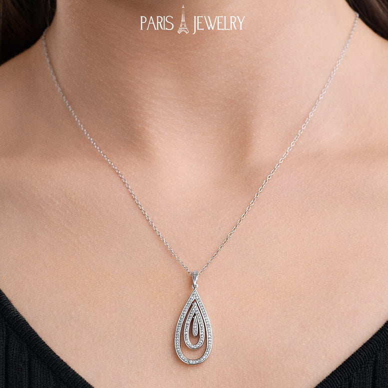 Paris Jewelry 1/8 Carat Genuine Diamond Dangle Pendant in Sterling Silver with 18" Chain