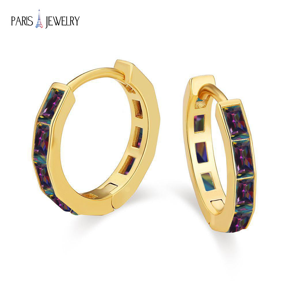 Paris Jewelry 18K Yellow Gold Created Mystic 3Ct Emerald Cut Huggie Hoop Earrings Plated