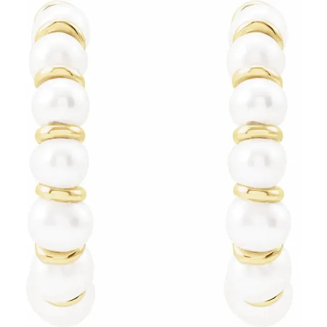 14K Yellow Gold Cultured Freshwater Pearl Hoop Earrings