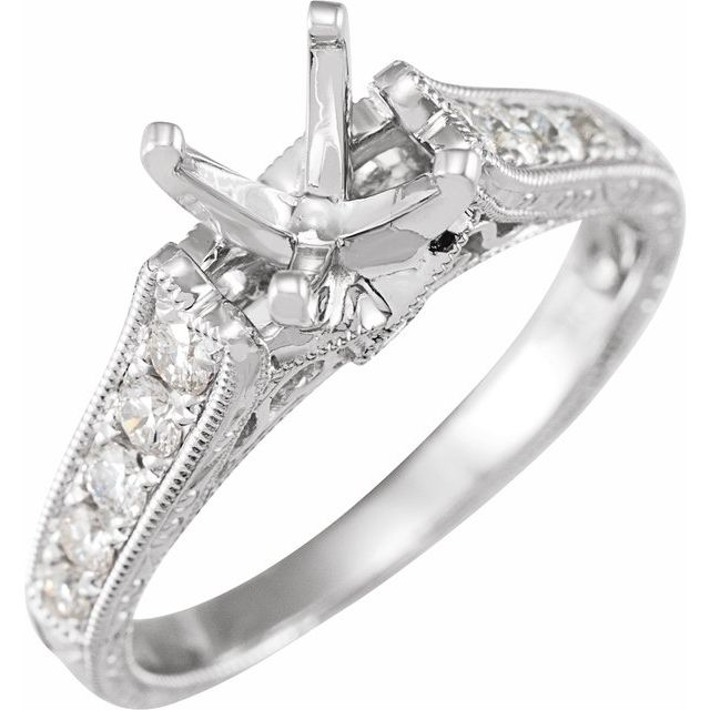 14K White Gold Round 1/3 CTW Natural Diamond Semi-Set Engagement Ring