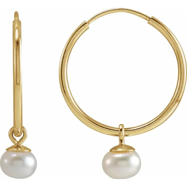 14K Yellow Gold Cultured Freshwater Pearl Huggie Earrings