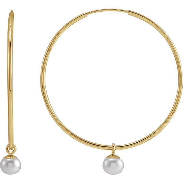 14K Yellow Gold Cultured Freshwater Pearl Hoop Earrings