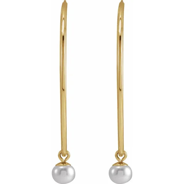 14K Yellow Gold Cultured Freshwater Pearl Hoop Earrings