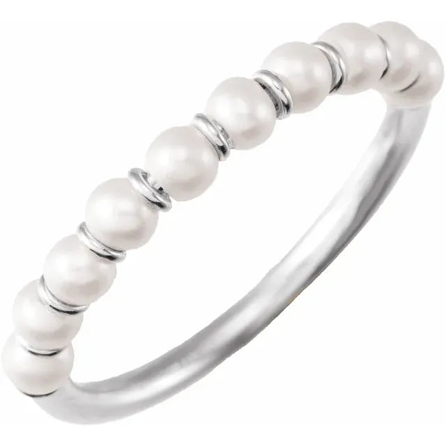 14K White Cultured Freshwater Pearl Ring Size 6