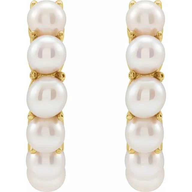 14K Yellow Gold Cultured Freshwater Pearl Huggie Hoop Earrings
