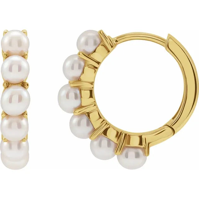 14K Yellow Gold Cultured Freshwater Pearl Huggie Hoop Earrings