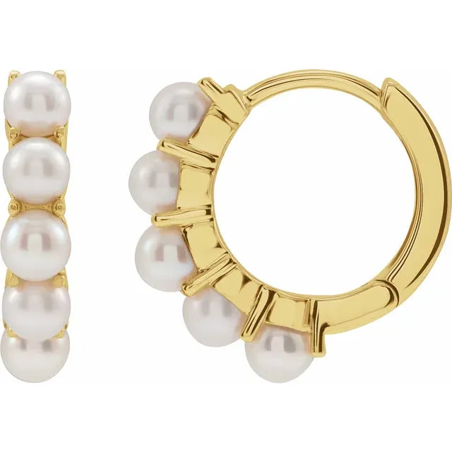 14K Yellow Gold Cultured Freshwater Pearl Huggie Hoop Earrings
