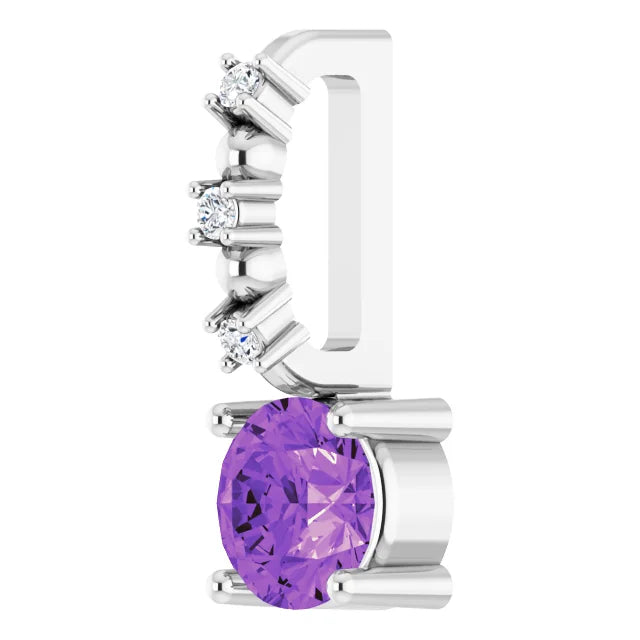 14K White Gold Imitation Amethyst & .01 CTW Natural Diamond Charm/Pendant
