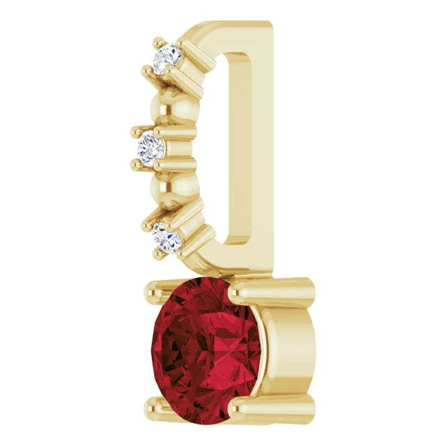 14K Yellow Gold Imitation Mozambique Garnet & .01 CTW Natural Diamond Charm/Pendant