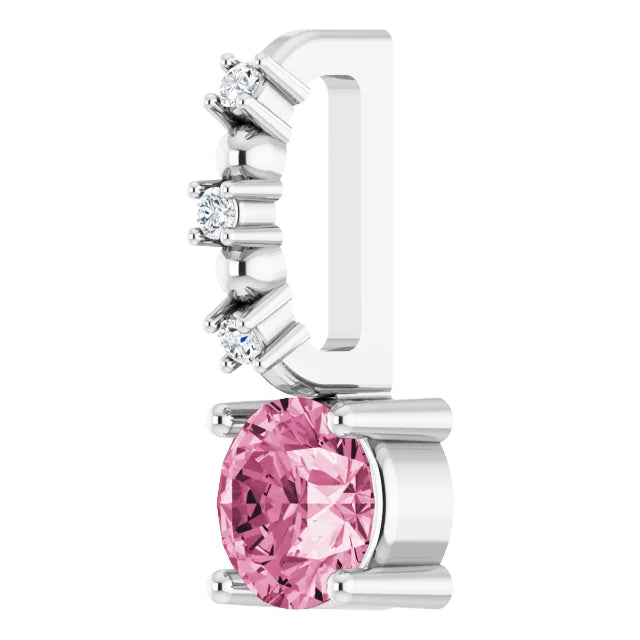 Sterling Silver Imitation Pink Tourmaline & .01 CTW Natural Diamond Charm/Pendant
