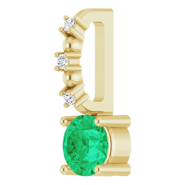 14K Yellow Gold Imitation Emerald & .01 CTW Natural Diamond Charm/Pendant