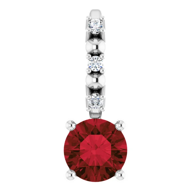 14K White Gold Imitation Mozambique Garnet & .01 CTW Natural Diamond Charm/Pendant