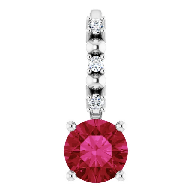 Sterling Silver Imitation Ruby & .01 CTW Natural Diamond Charm/Pendant