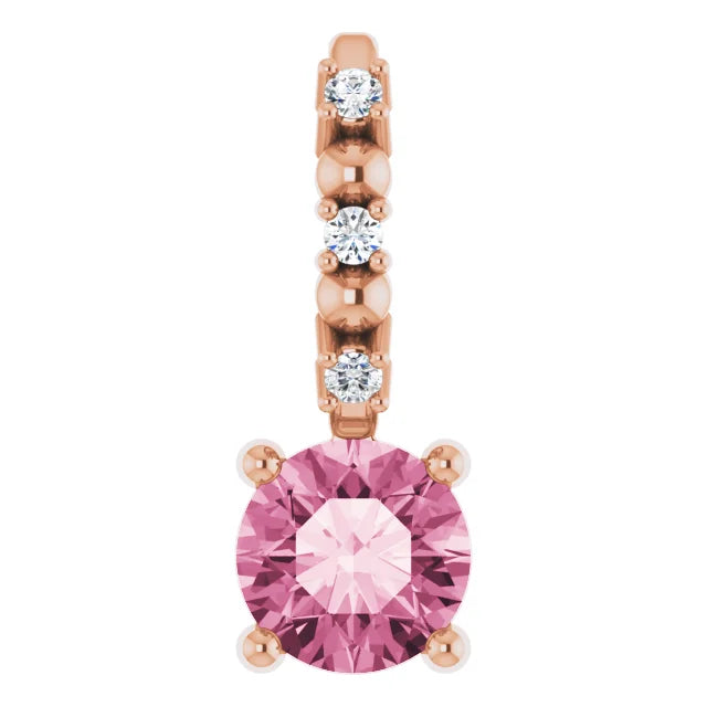 14K Rose Gold Imitation Pink Tourmaline & .01 CTW Natural Diamond Charm/Pendant