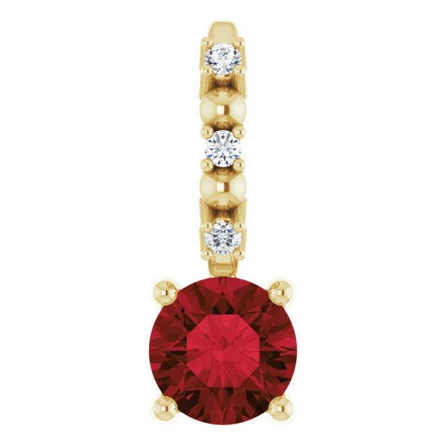 14K Yellow Gold Imitation Mozambique Garnet & .01 CTW Natural Diamond Charm/Pendant
