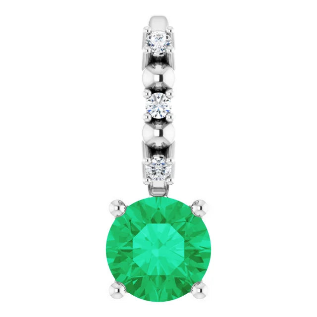 Sterling Silver Imitation Emerald & .01 CTW Natural Diamond Charm/Pendant