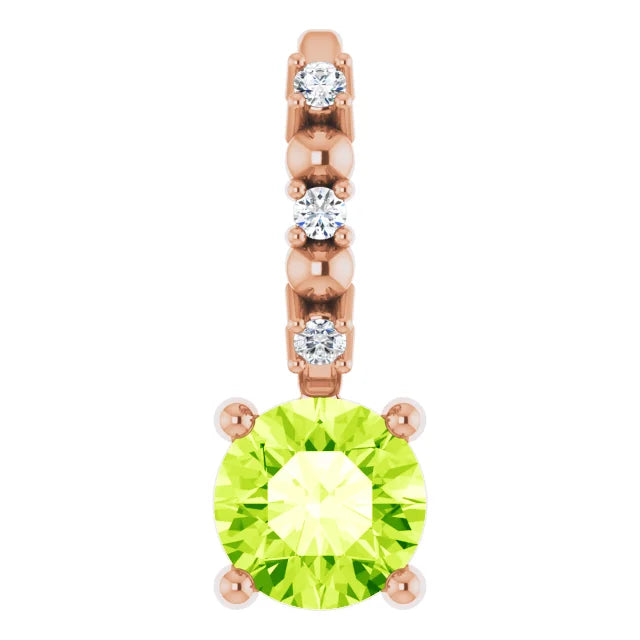 14K Rose Gold Imitation Peridot & .01 CTW Natural Diamond Charm/Pendant